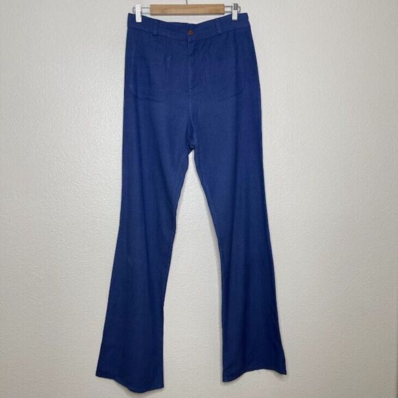Savannah Morrow Pants Medium 100% Peace Silk Jada Flared Trouser Blue High Waist - Picture 2 of 16